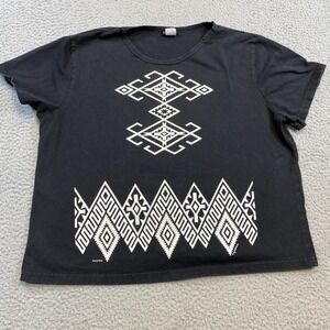 Sabaku Shirt Womens Large Black White Southwestern Aztec Graphic Made in USA